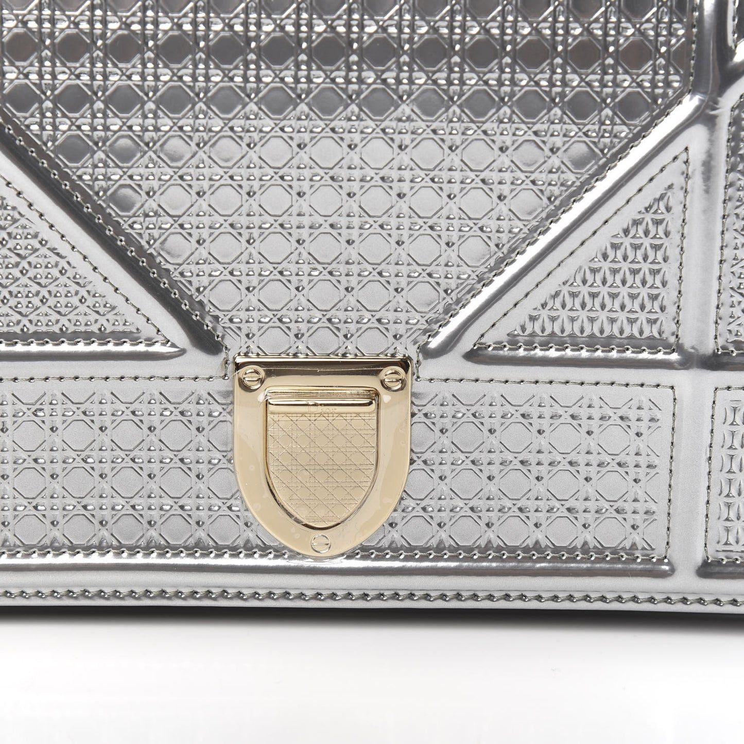 Metallic Patent Micro-Cannage Diorama Wallet on Chain Pouch Silver