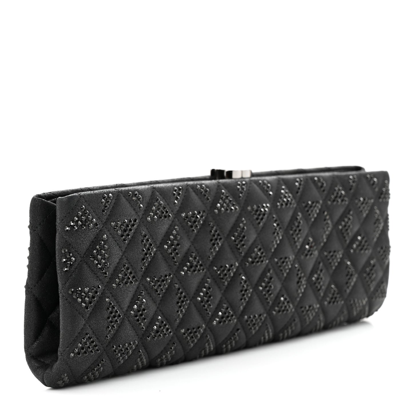 Iridescent Lambskin Crystal Quilted Clutch Black