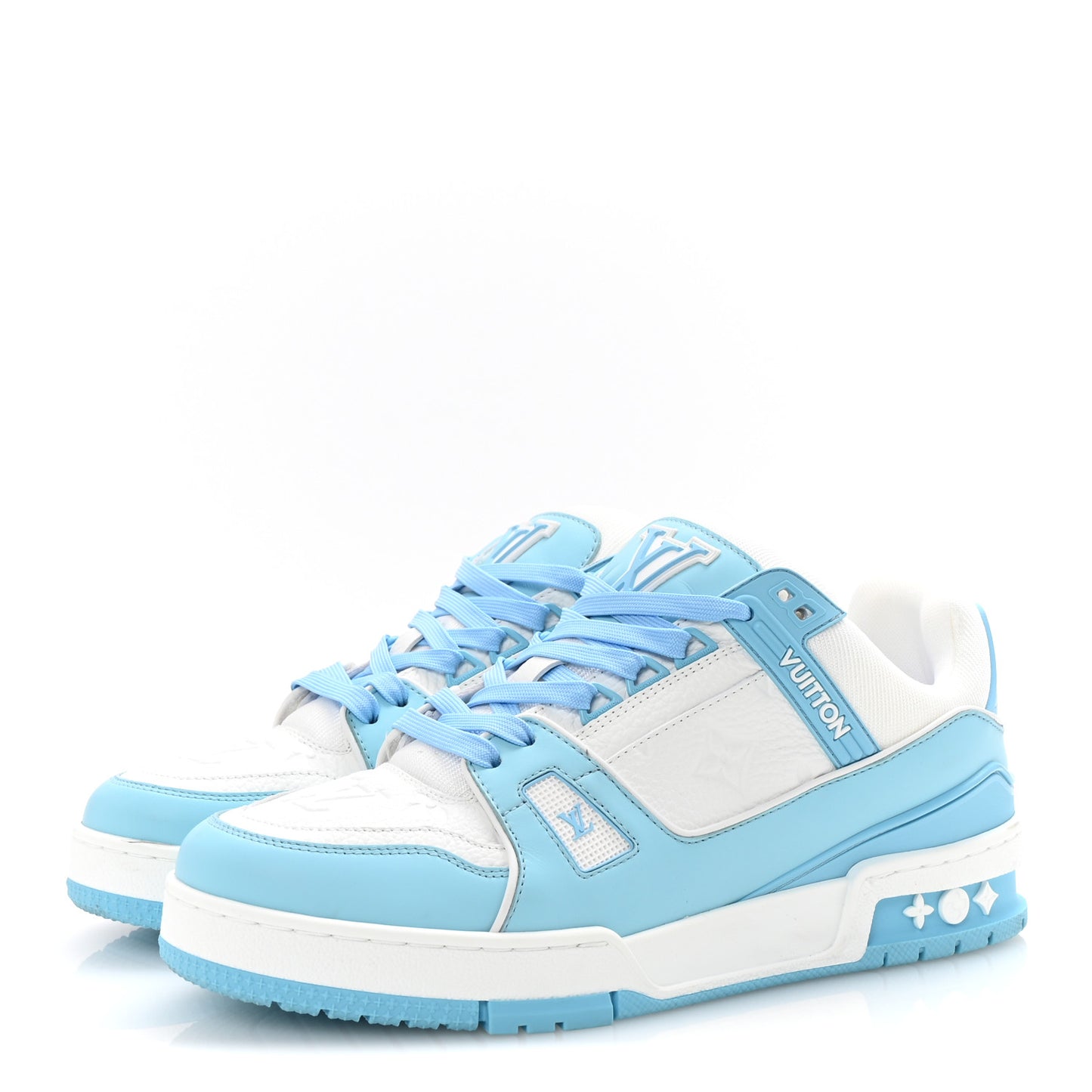 Calfskin Monogram Womens LV Trainer Sneakers 39.5 Sky Blue