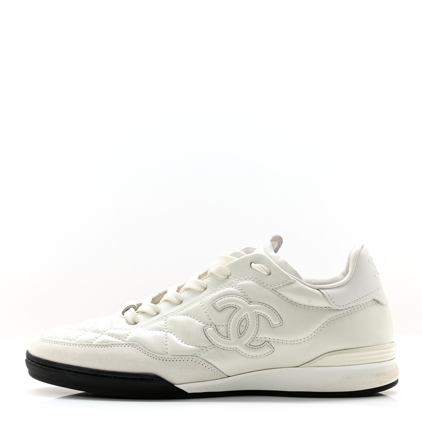 Shiny Calfskin Suede Quilted CC Logo Sneakers 36.5 White