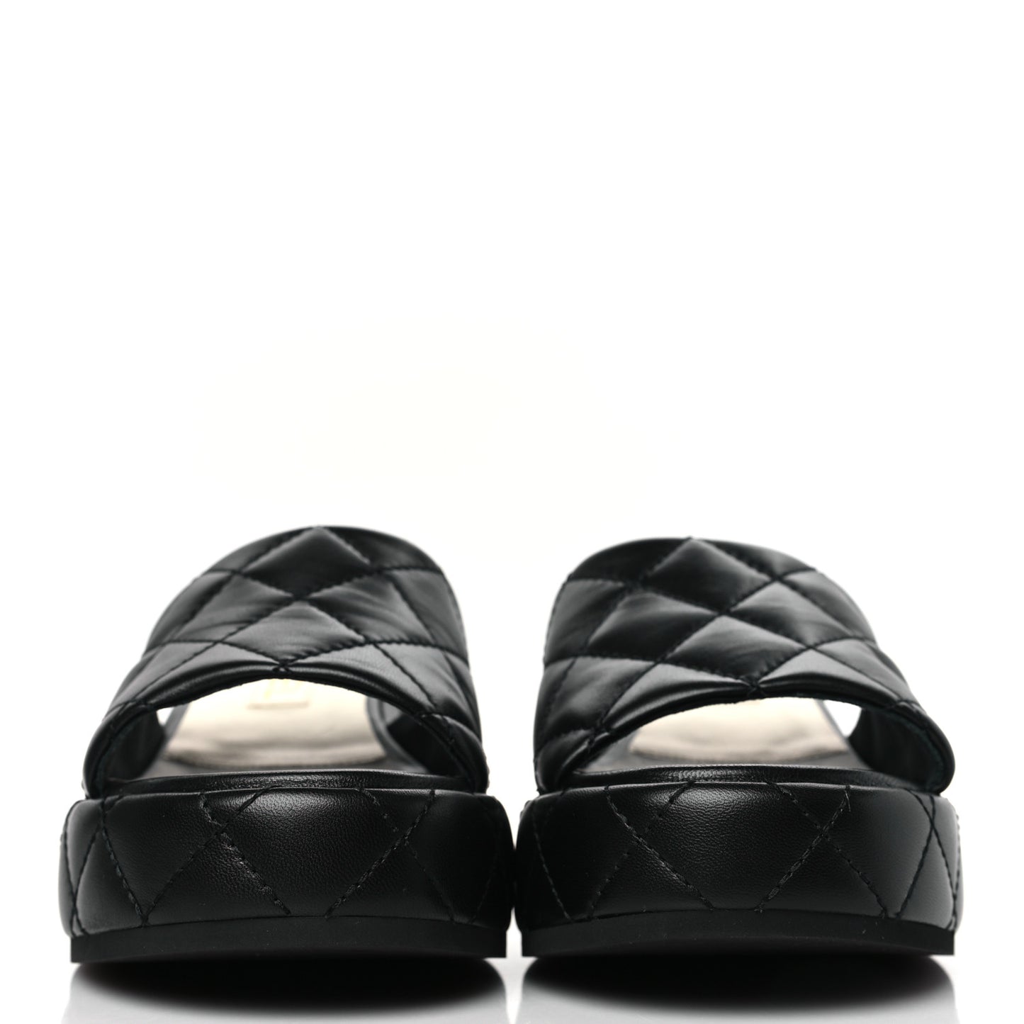 Lambskin Quilted Camelia CC Wedge Sandal Mules 40 Black