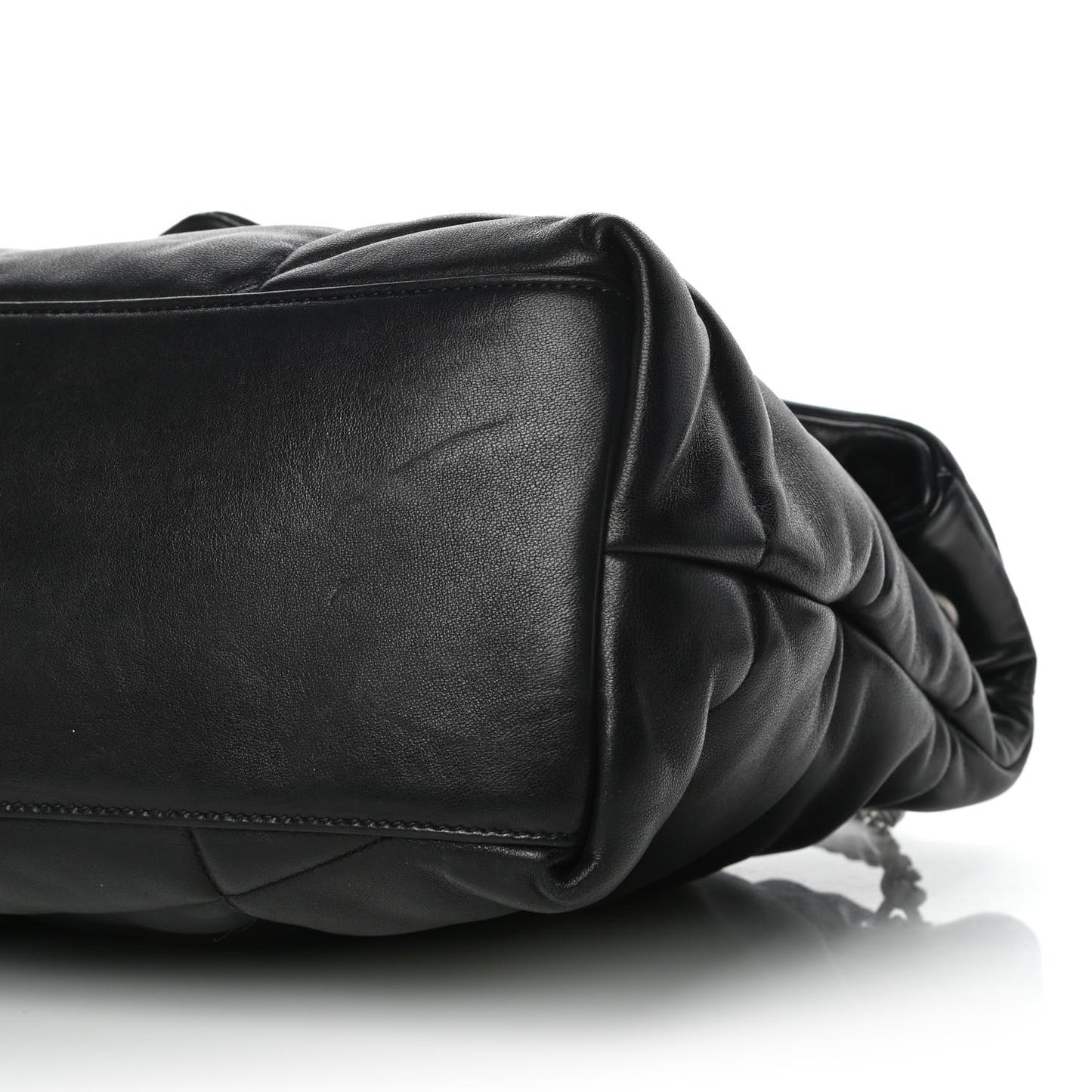 Lambskin Quilted Small Loulou Puffer Monogram Chain Satchel Black