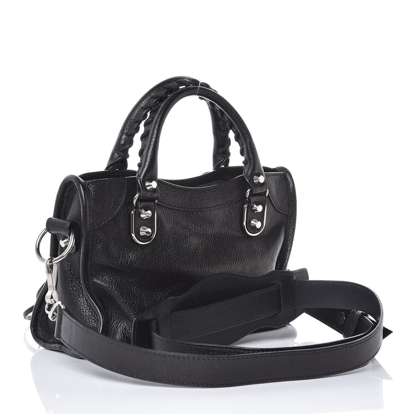 Chevre Silver Metallic Edge Hardware Mini City Black