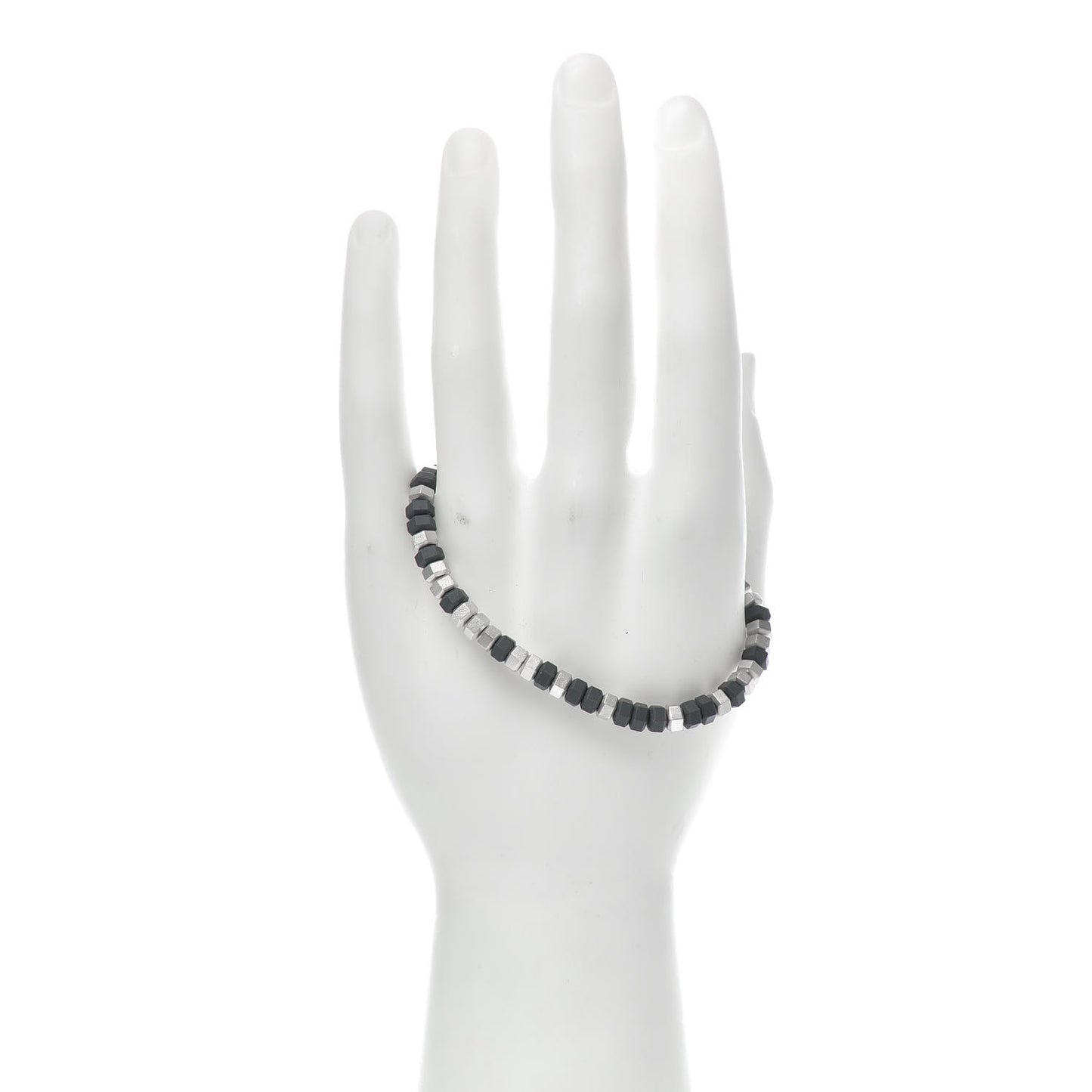 Sterling Silver Rubber Mens Hex Bead Bracelet Grey