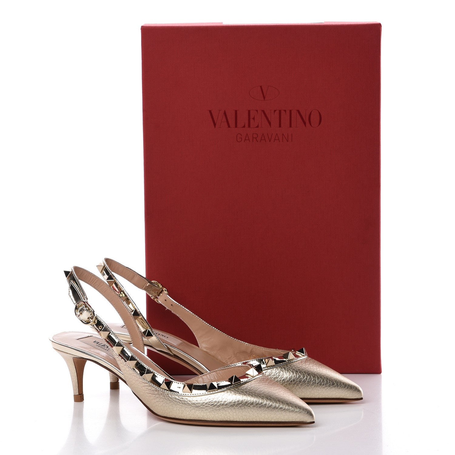 Valentino Garavani Metallic Pebbled Calfskin Rockstud Half D'Orsay Slingback 50mm Pumps 35 Platino 8 of 8