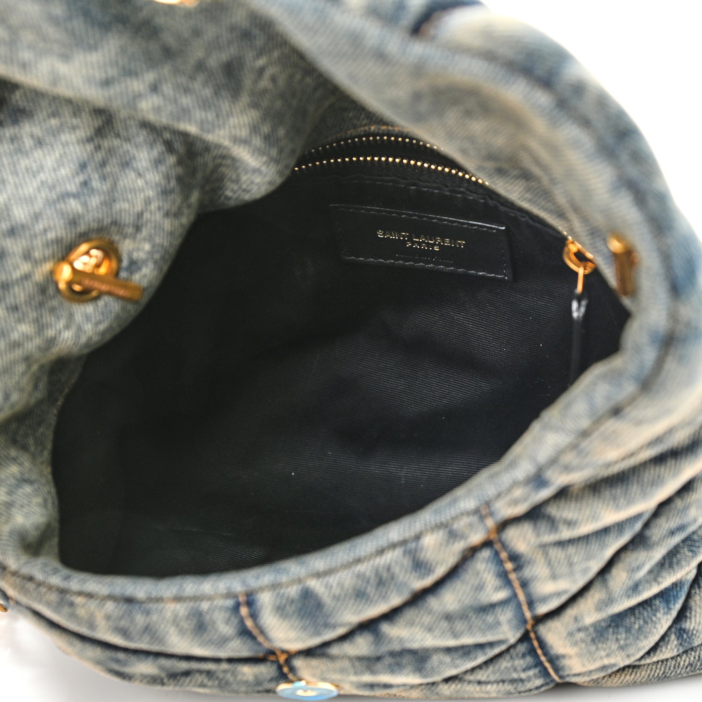 Denim Quilted Toy Loulou Puffer Monogram Chain Satchel Blue Black