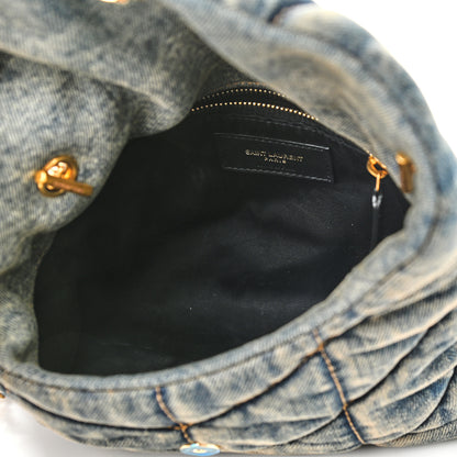 Saint Laurent Denim Quilted Toy Loulou Puffer Monogram Chain Satchel Blue Black 6 of 9
