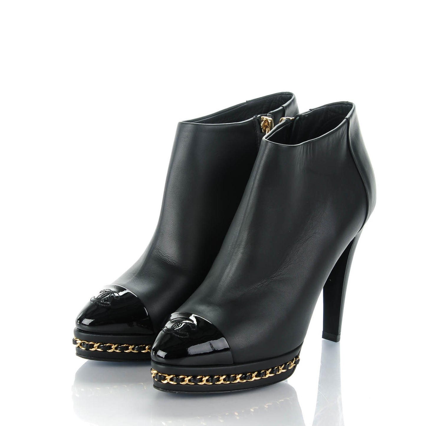 Lambskin Platform Chain Ankle Boots 35 Black