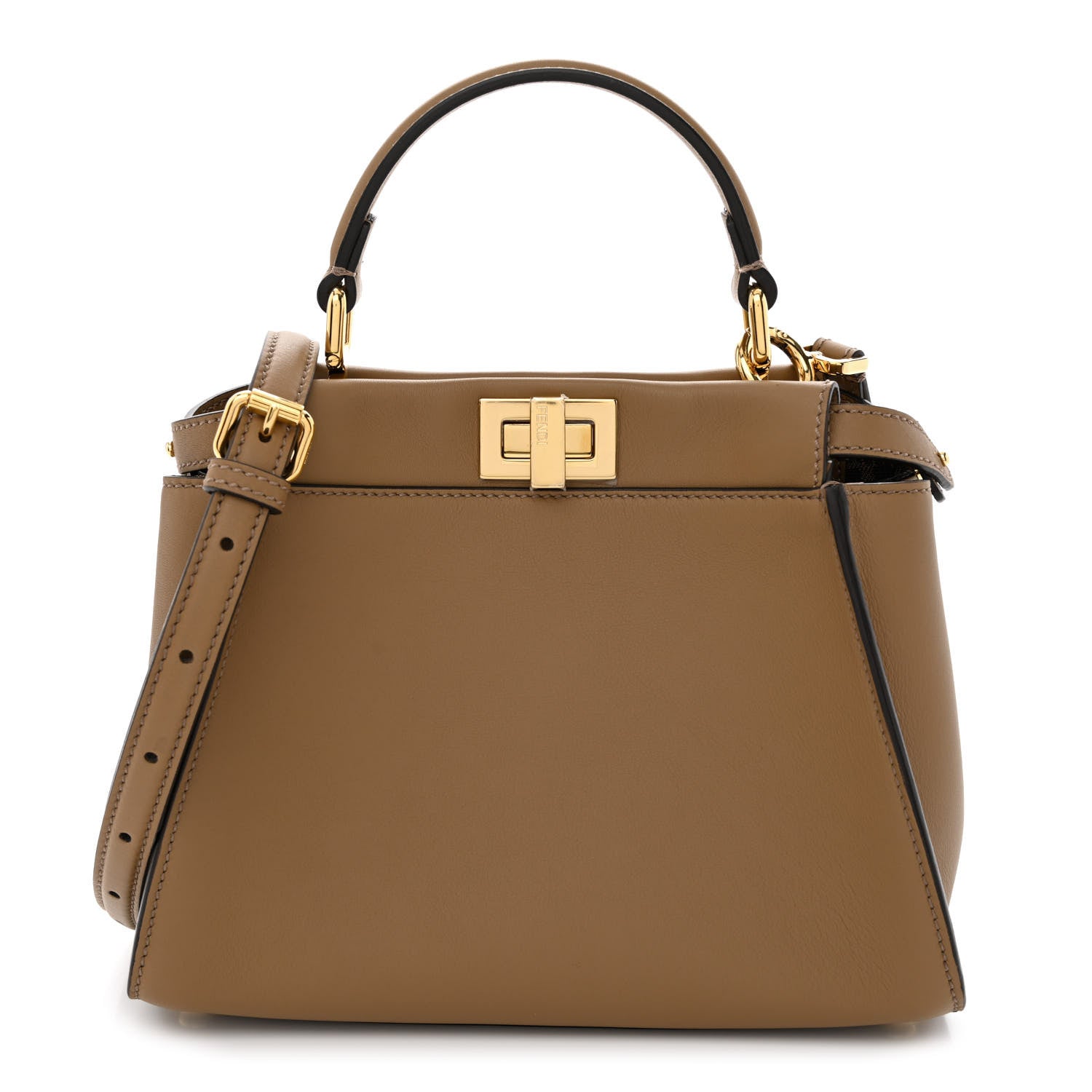 Fendi Vitello Seta Fabric Jacquard FF 1974 Mini Peekaboo Iconic Satchel Sand Tabacco Moro 1 of 11