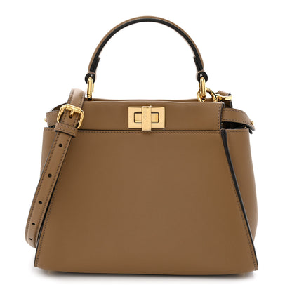 Fendi Vitello Seta Fabric Jacquard FF 1974 Mini Peekaboo Iconic Satchel Sand Tabacco Moro 1 of 11
