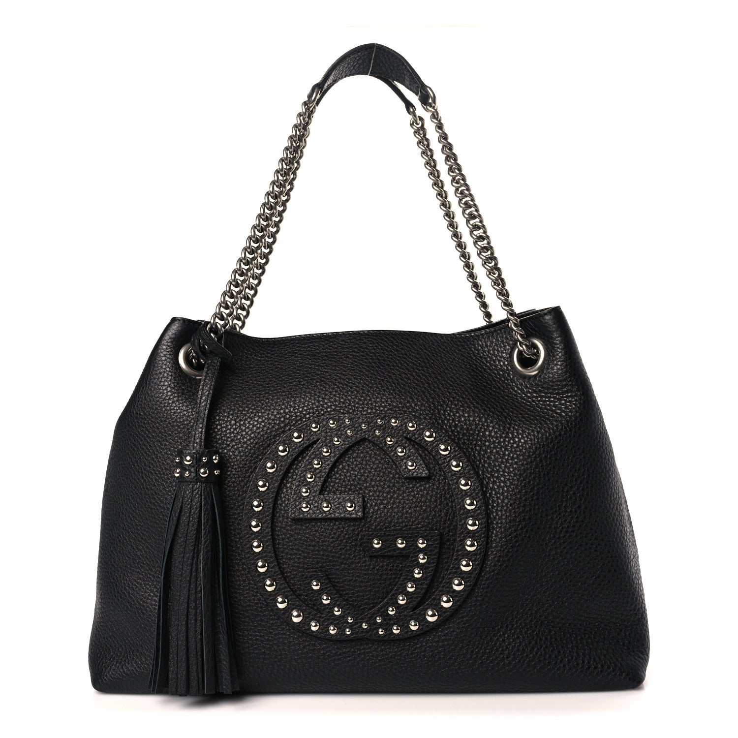 Gucci Pebbled Calfskin Studded Medium Soho Chain Shoulder Bag Black 1 of 9