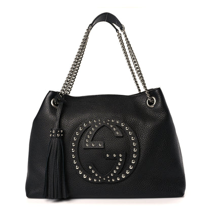 Gucci Pebbled Calfskin Studded Medium Soho Chain Shoulder Bag Black 1 of 9