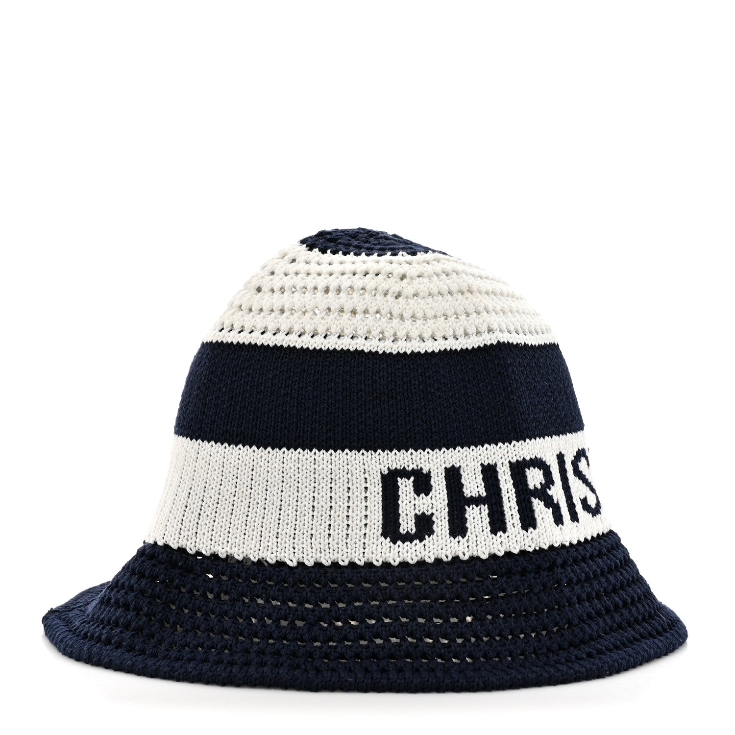 Christian Dior Cotton Blend Knitted D-Tulipe Cloche Hat M Blue White 4 of 9