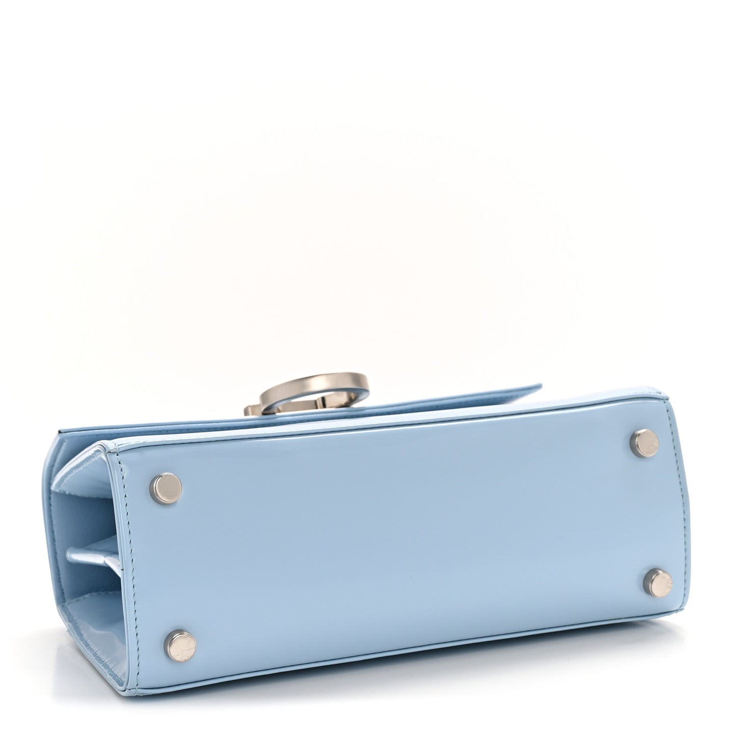 Brushed Off Calfskin Mini Iconic Top Handle Bag Sky Blue