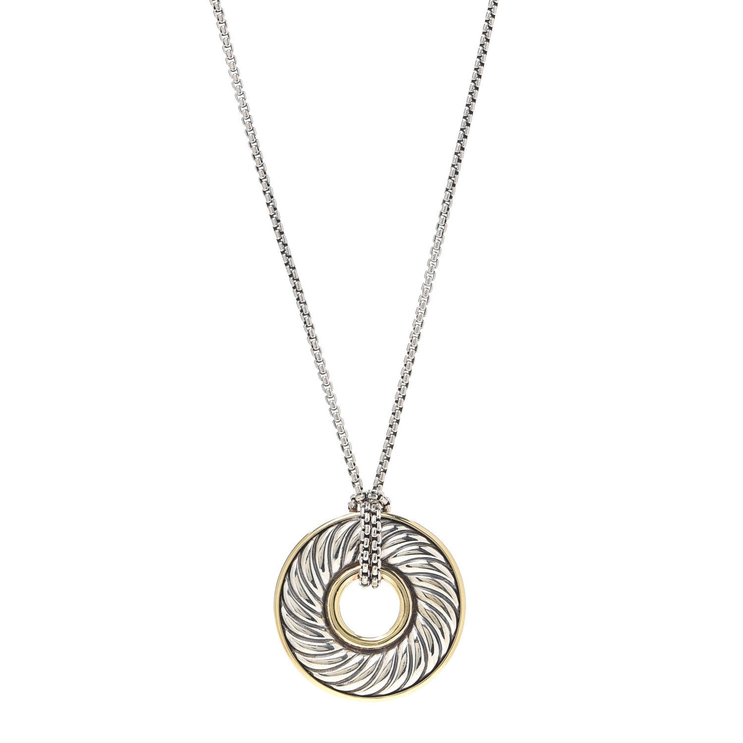 Sterling Silver 18K Yellow Gold 30mm Cable Disc Necklace