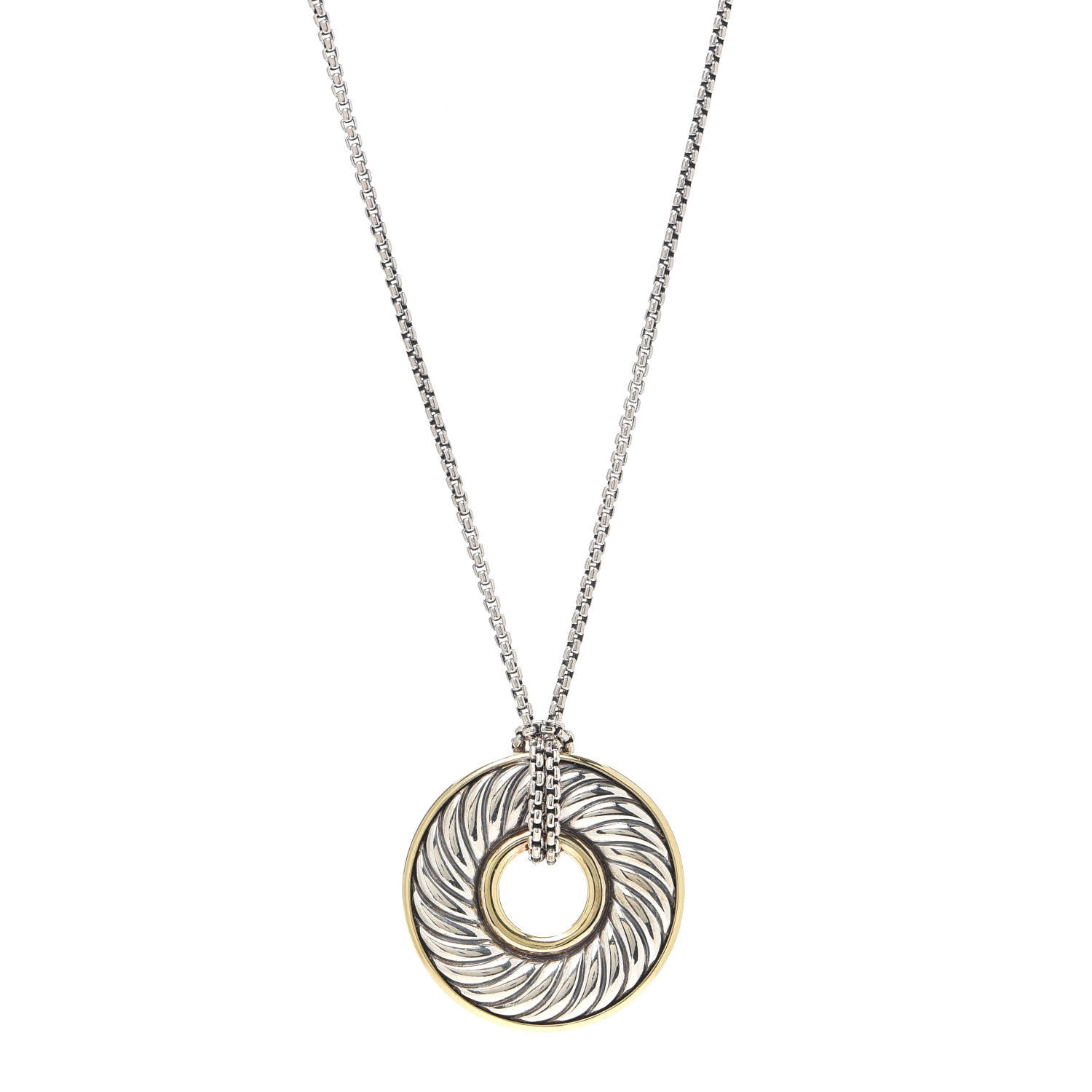 David Yurman Sterling Silver 18K Yellow Gold 30mm Cable Disc Necklace 1 of 5