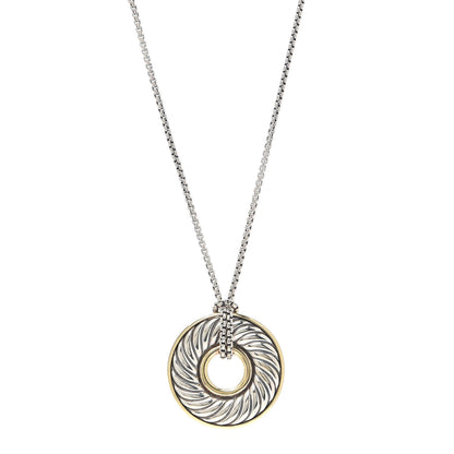 David Yurman Sterling Silver 18K Yellow Gold 30mm Cable Disc Necklace 1 of 5