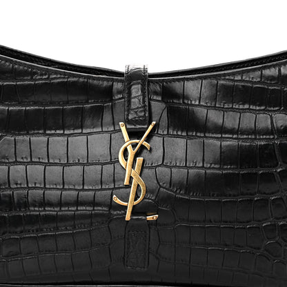 Saint Laurent Calfskin Crocodile Embossed LE 5 A 7 Hobo Black 7 of 9