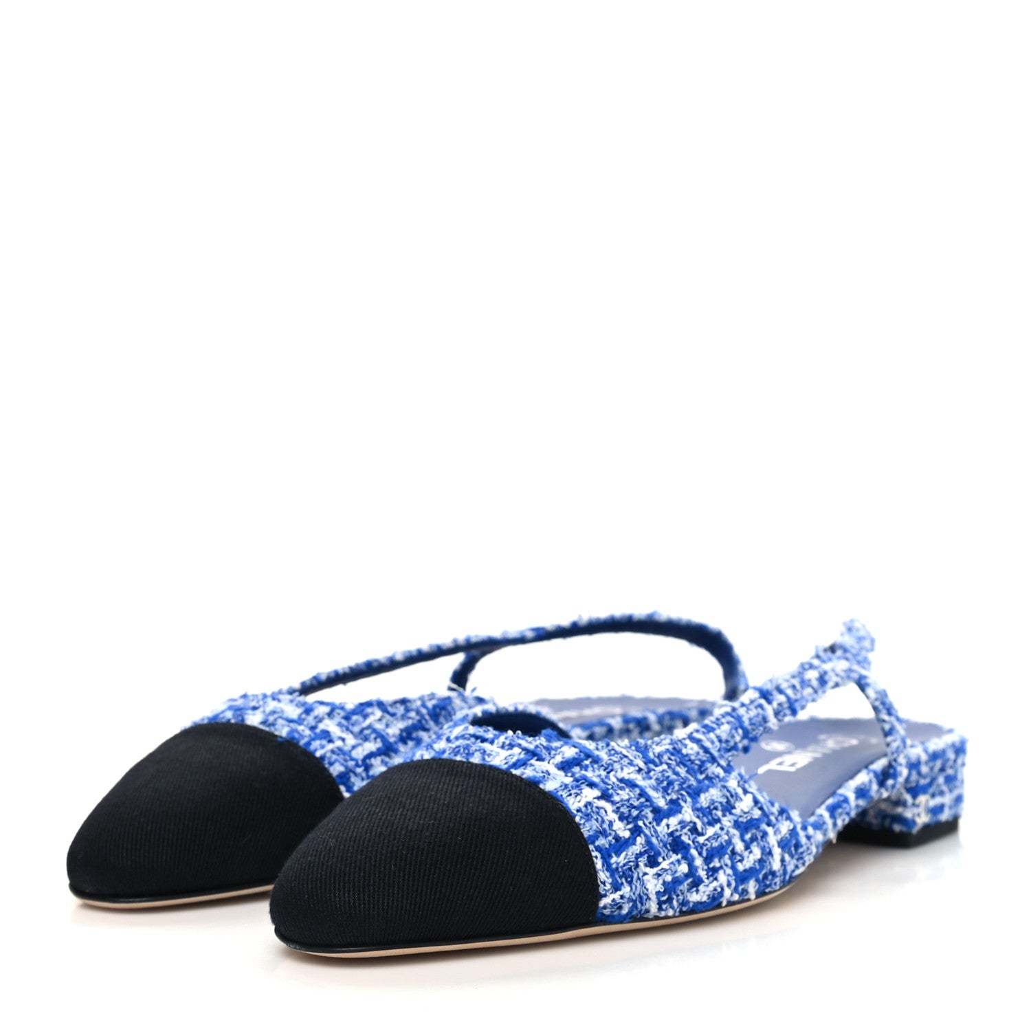 Chanel Tweed Cap Toe CC Slingback Flat 41 Blue Black 3 of 9
