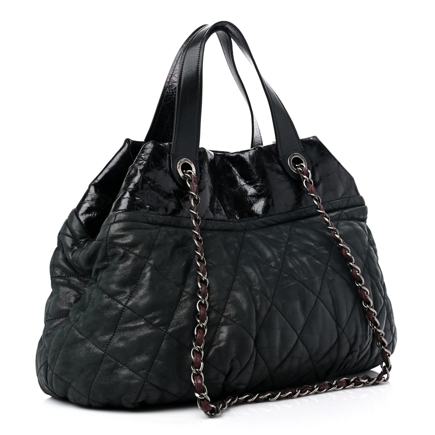 Iridescent Calfskin Quilted Large In The Mix Tote Black