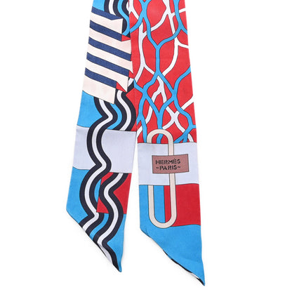 Hermes Silk Ballet Aquatique Twilly Bleu Azur Rouge Ciel 2 of 3
