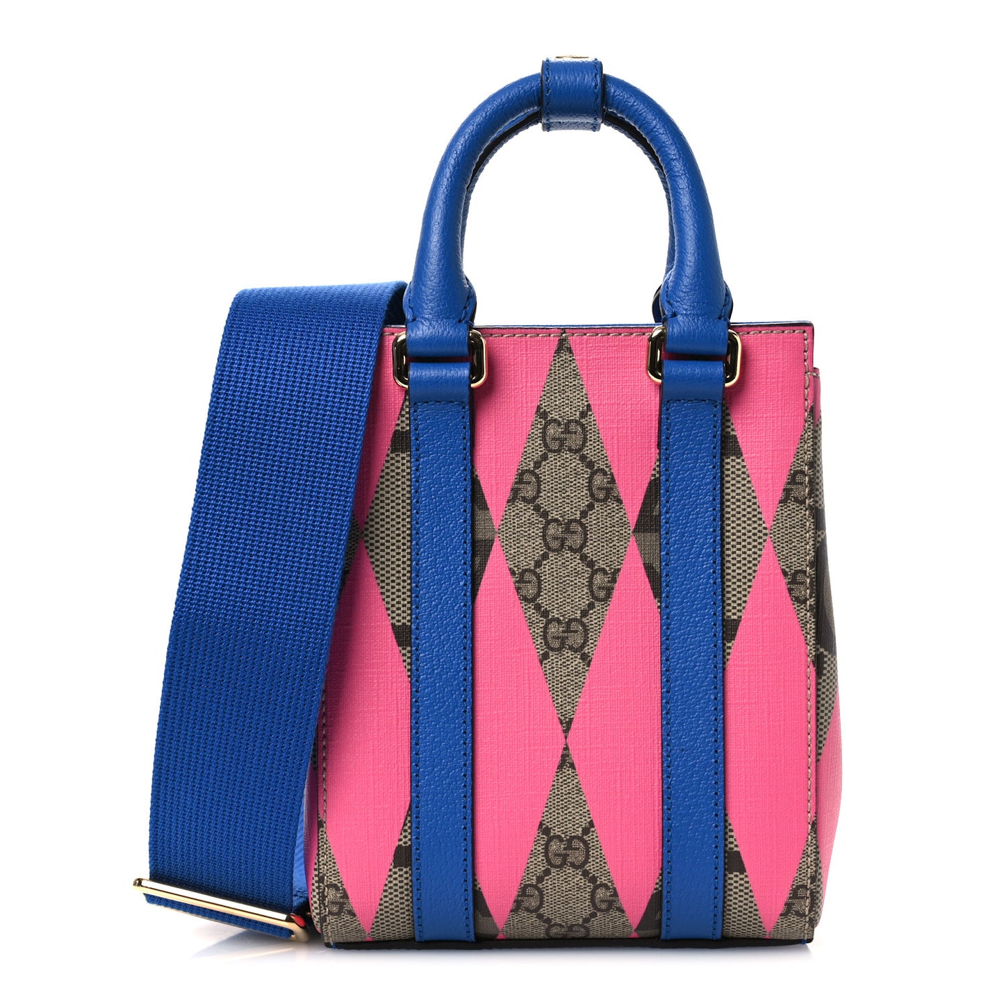 GG Supreme Monogram Textured Dollar Calfskin Rhombus Mini Tote Bag Beige Ebony Pink Blue