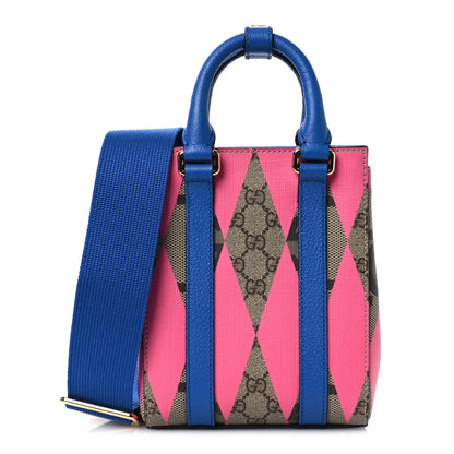 Gucci GG Supreme Monogram Textured Dollar Calfskin Rhombus Mini Tote Bag Beige Ebony Pink Blue 1 of 11