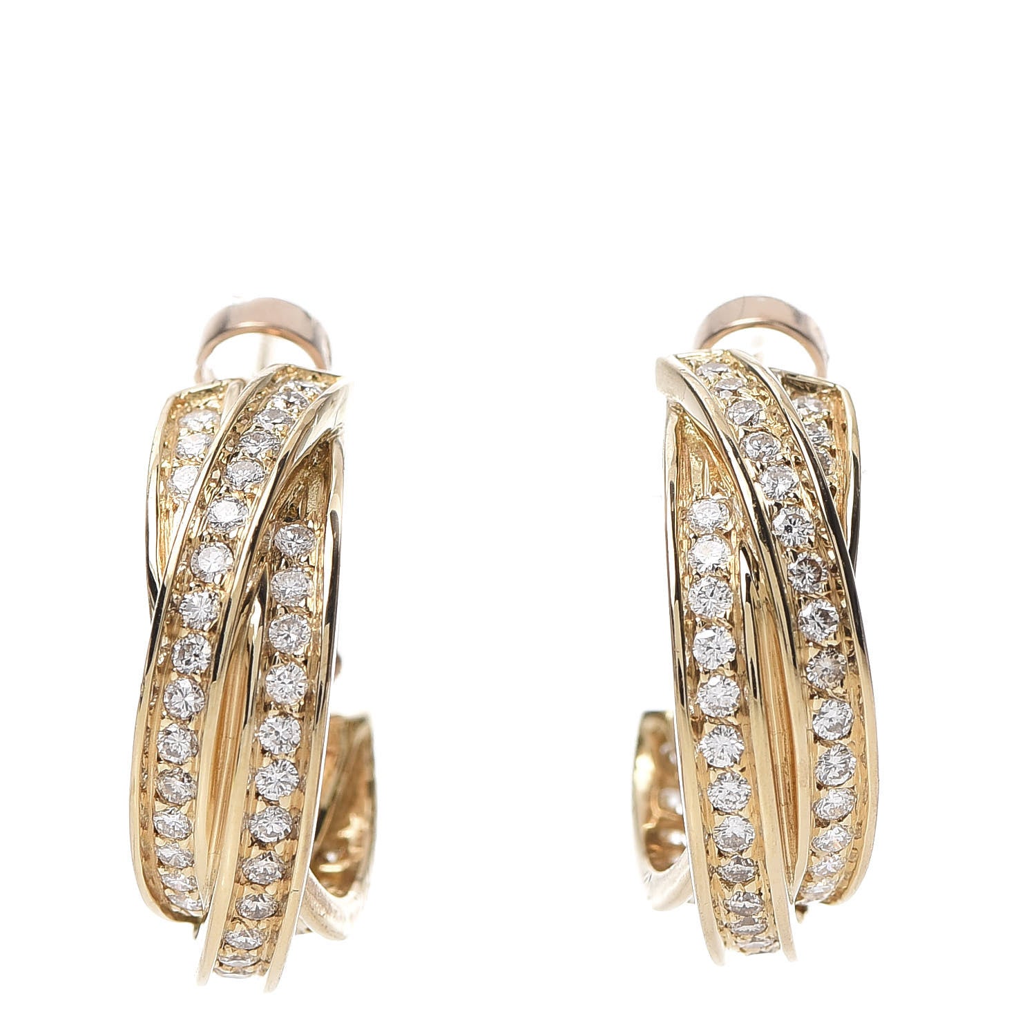 Cartier 18K Yellow Gold Diamond Trinity Hoop Earrings 1 of 4