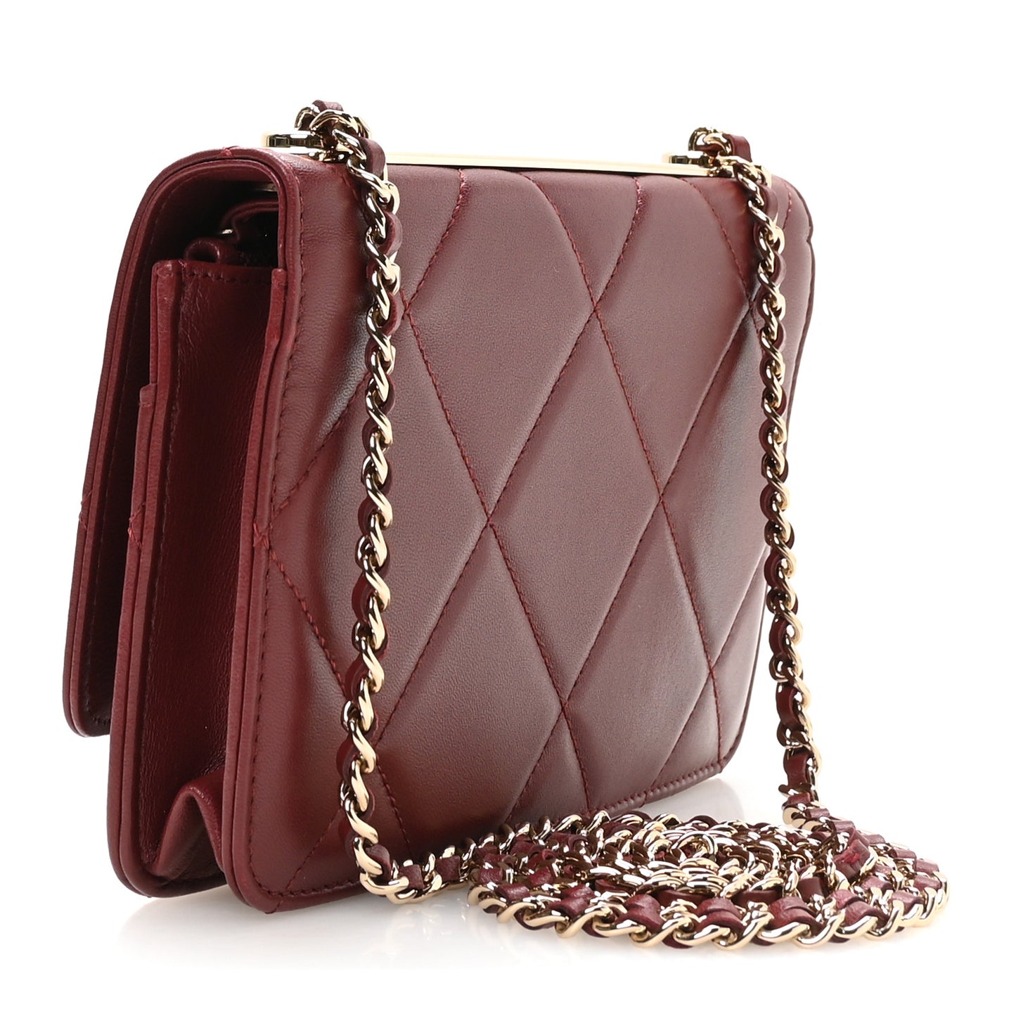 Lambskin Quilted Trendy CC Wallet On Chain WOC Burgundy