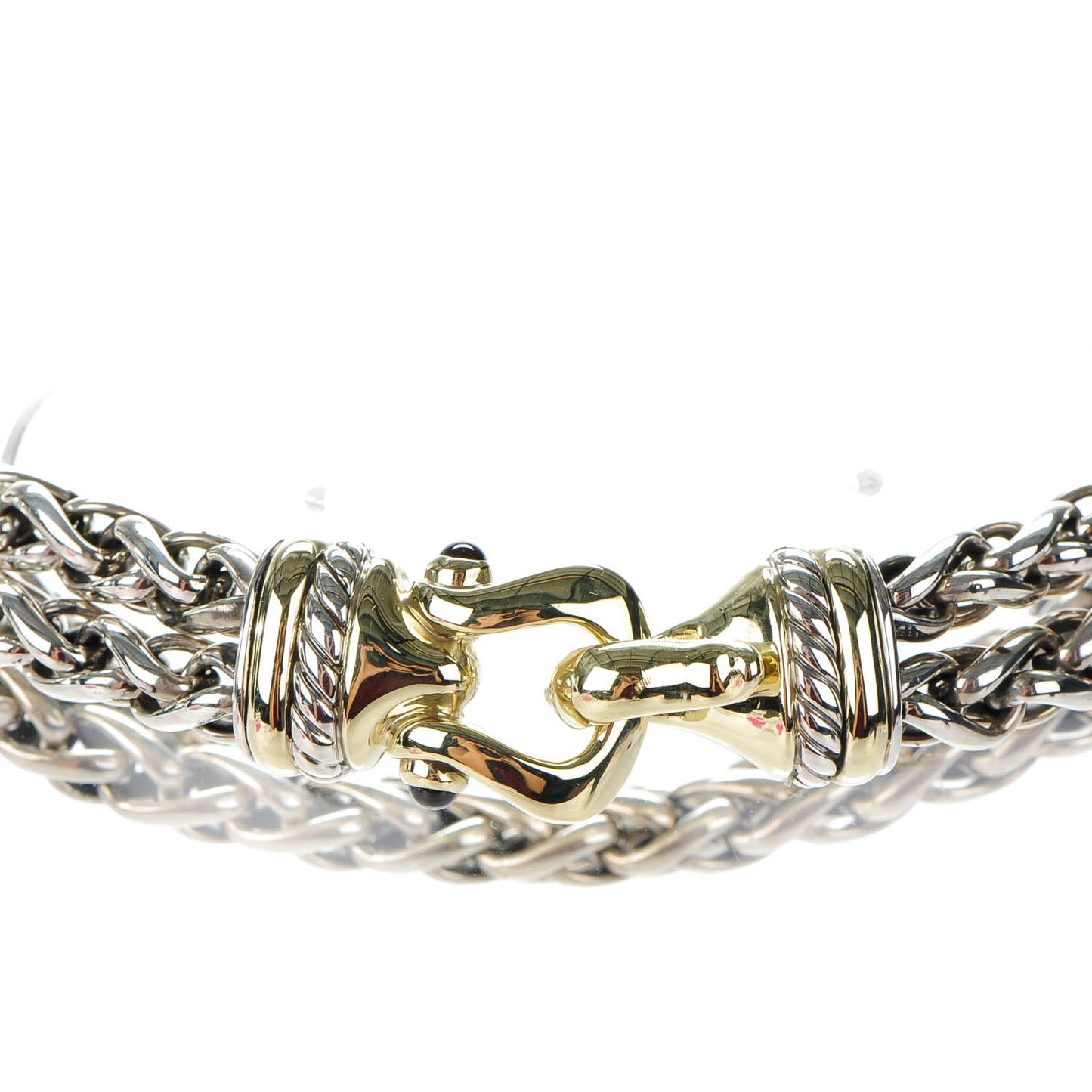 Sterling Silver 14K Yellow Gold Garnet 6mm Double Wheat Buckle Bracelet