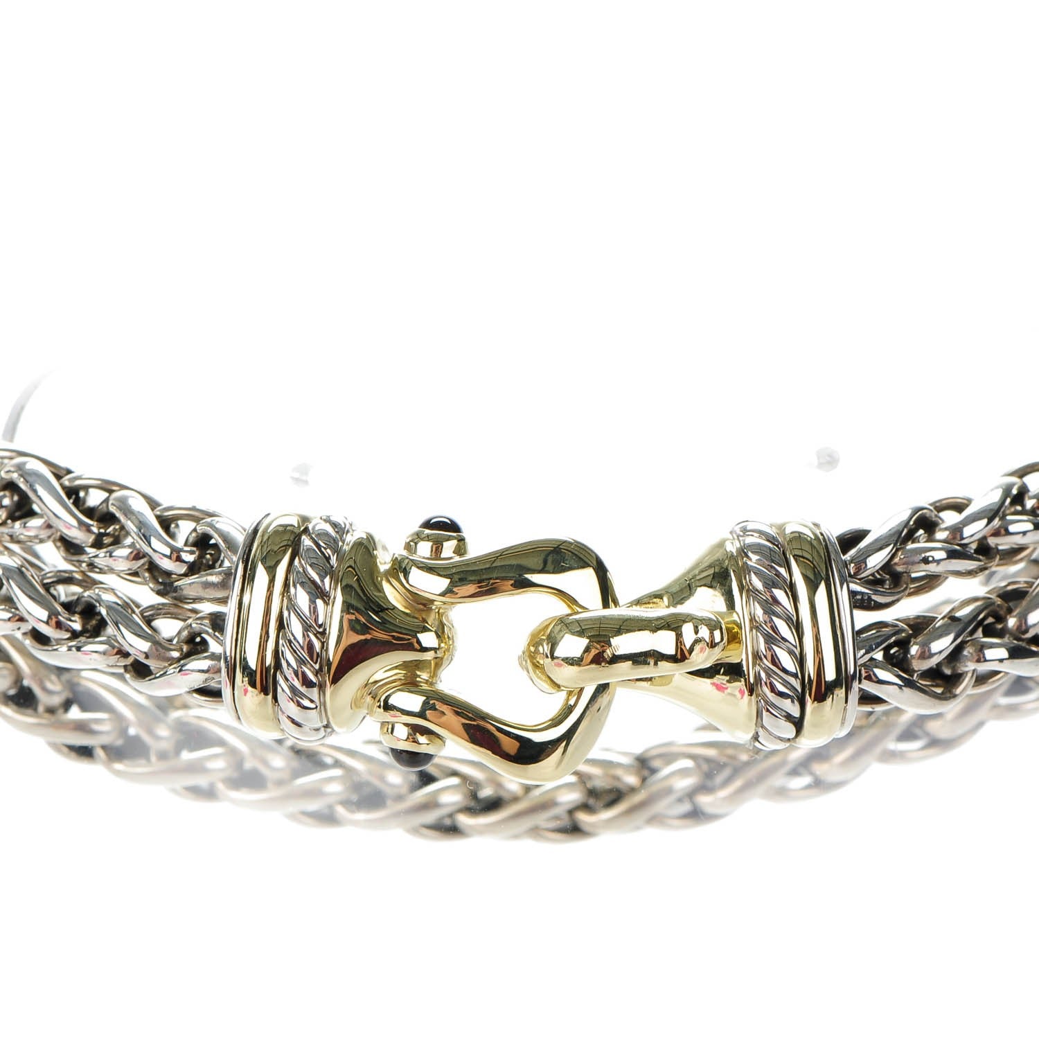 David Yurman Sterling Silver 14K Yellow Gold Garnet 6mm Double Wheat Buckle Bracelet 4 of 4