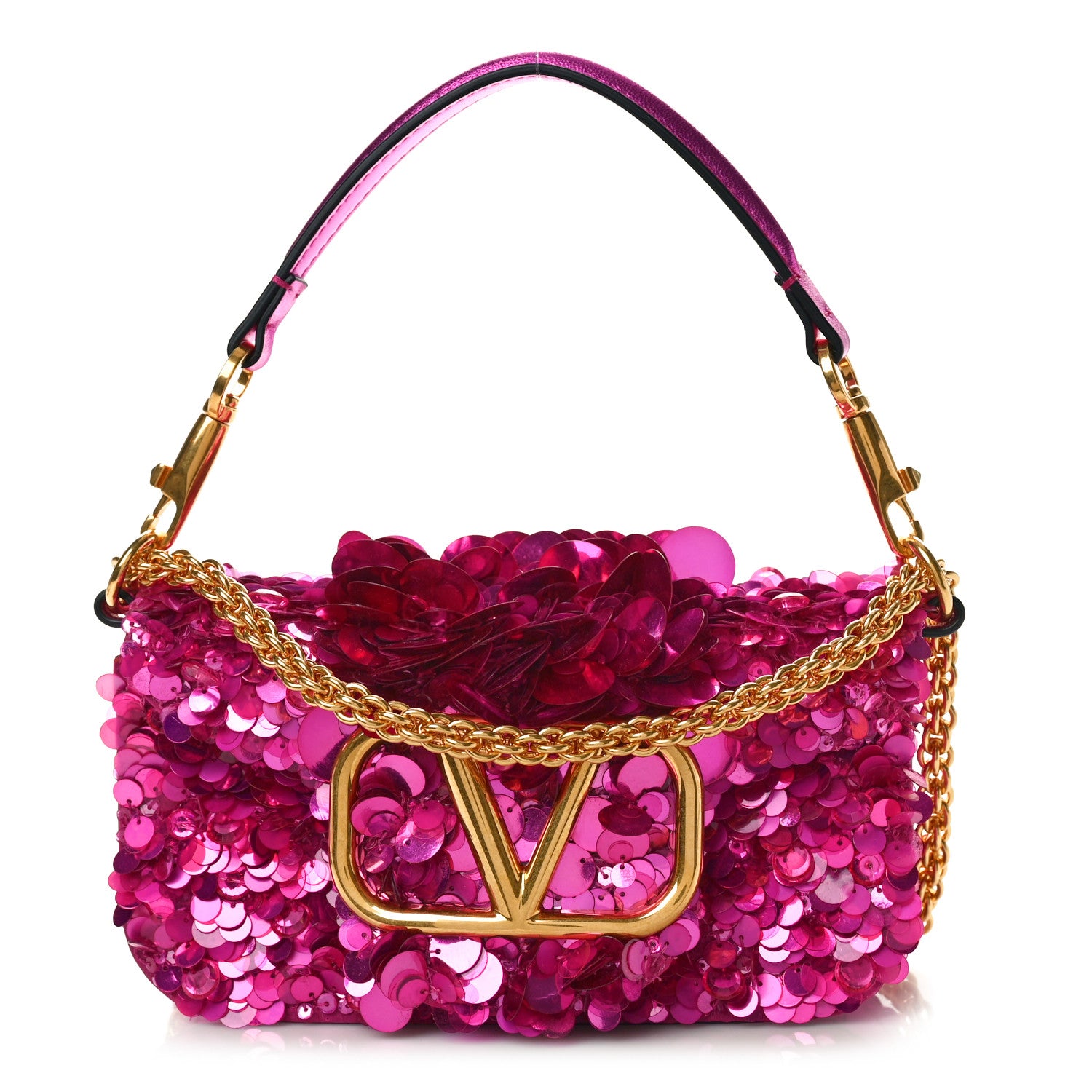 Valentino Garavani Sequin Vlogo Embroidered Small Loco Shoulder Bag Green 1 of 9
