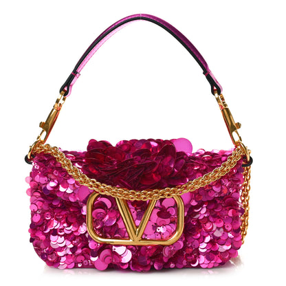Valentino Garavani Sequin Vlogo Embroidered Small Loco Shoulder Bag Green 1 of 9