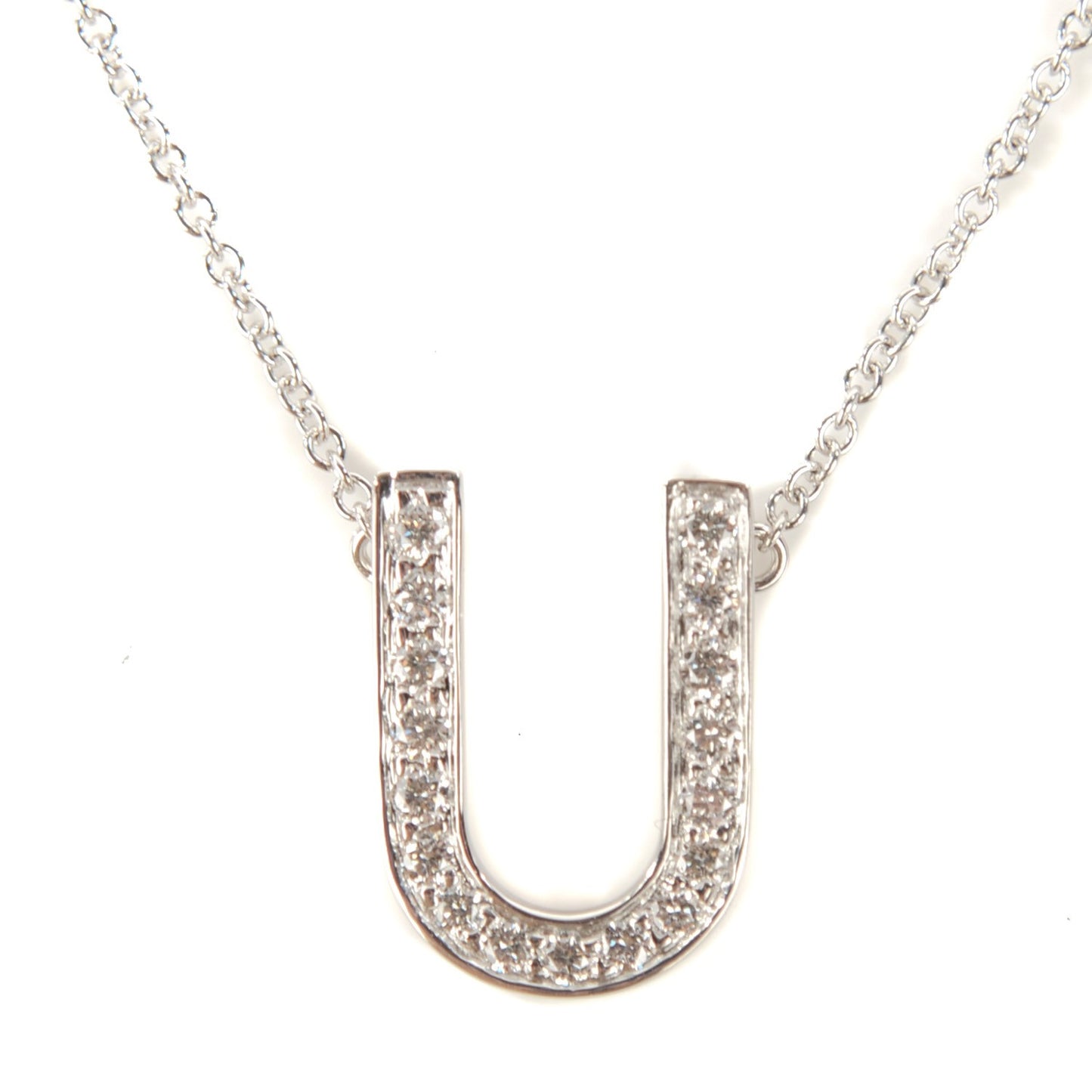Platinum Diamond Letter Pendant Necklace U