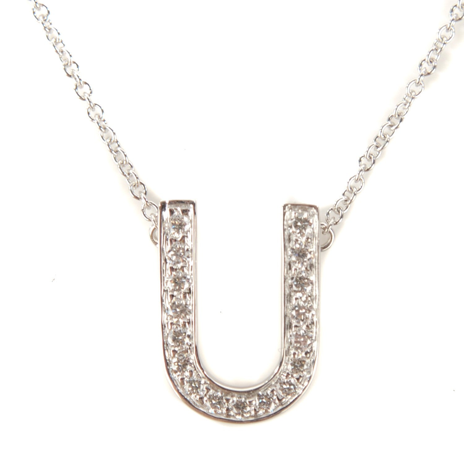 Tiffany Platinum Diamond Letter Pendant Necklace U 3 of 6
