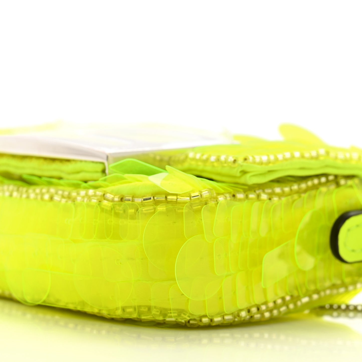 Transparent Paillettes Vitello King Nano Maxi Buckle Baguette Charm Yellow Fluo