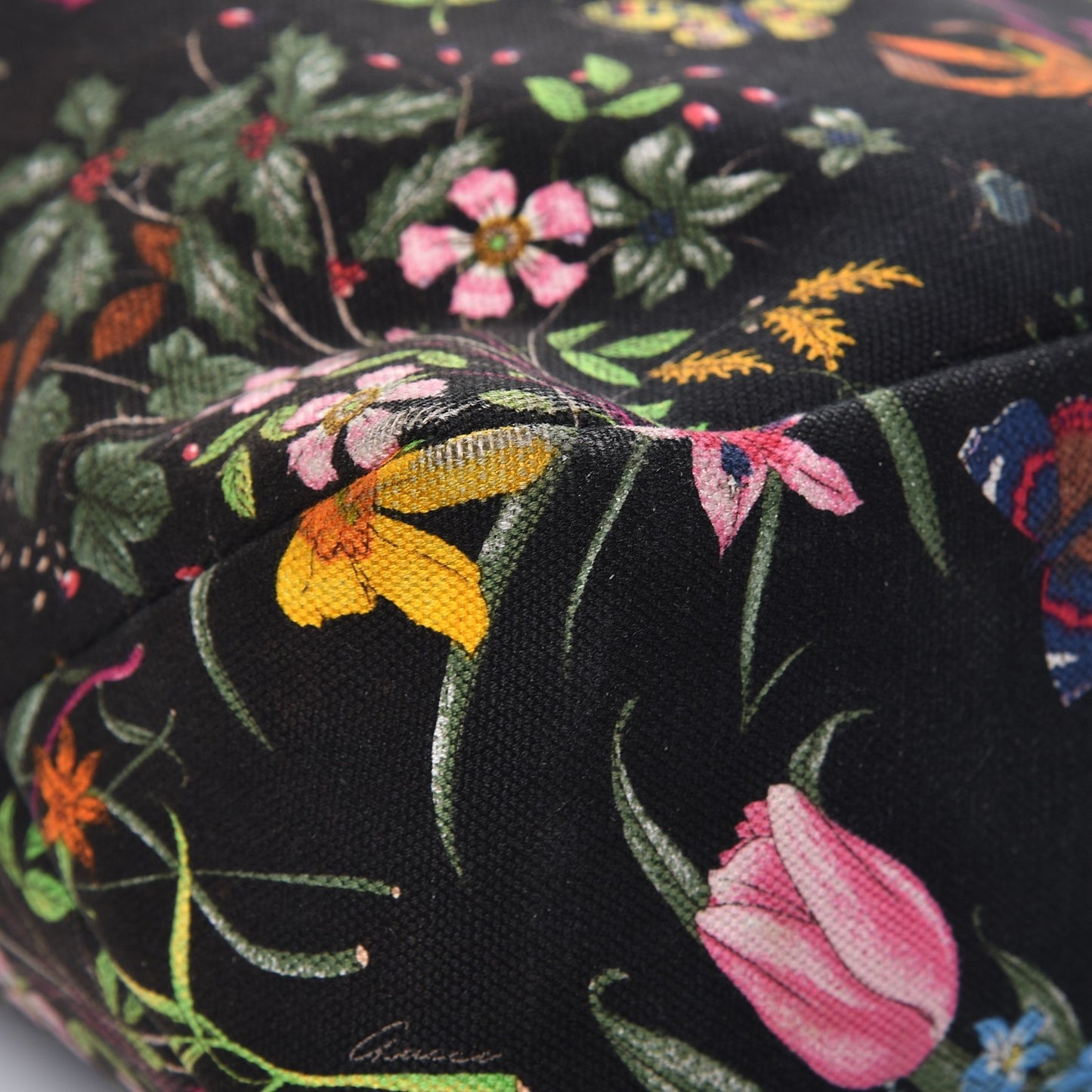 Canvas Flora Floral Large Horsebit Chain Hobo Black