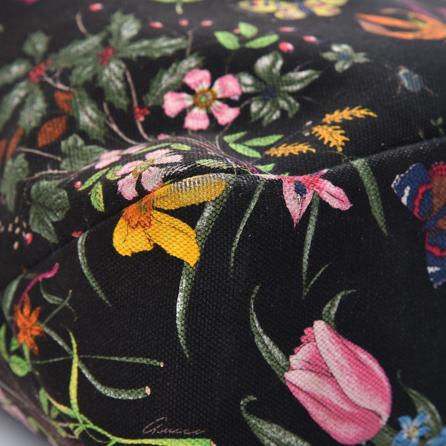 Gucci Canvas Flora Floral Large Horsebit Chain Hobo Black 10 of 13