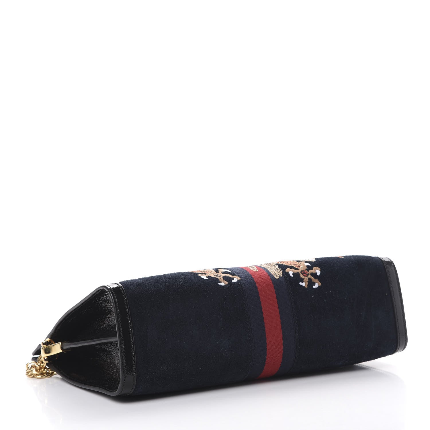 Gucci Suede Patent Web Dragon Embroidered Medium Ophidia Chain Shoulder Bag Blue Multicolor Black 3 of 14