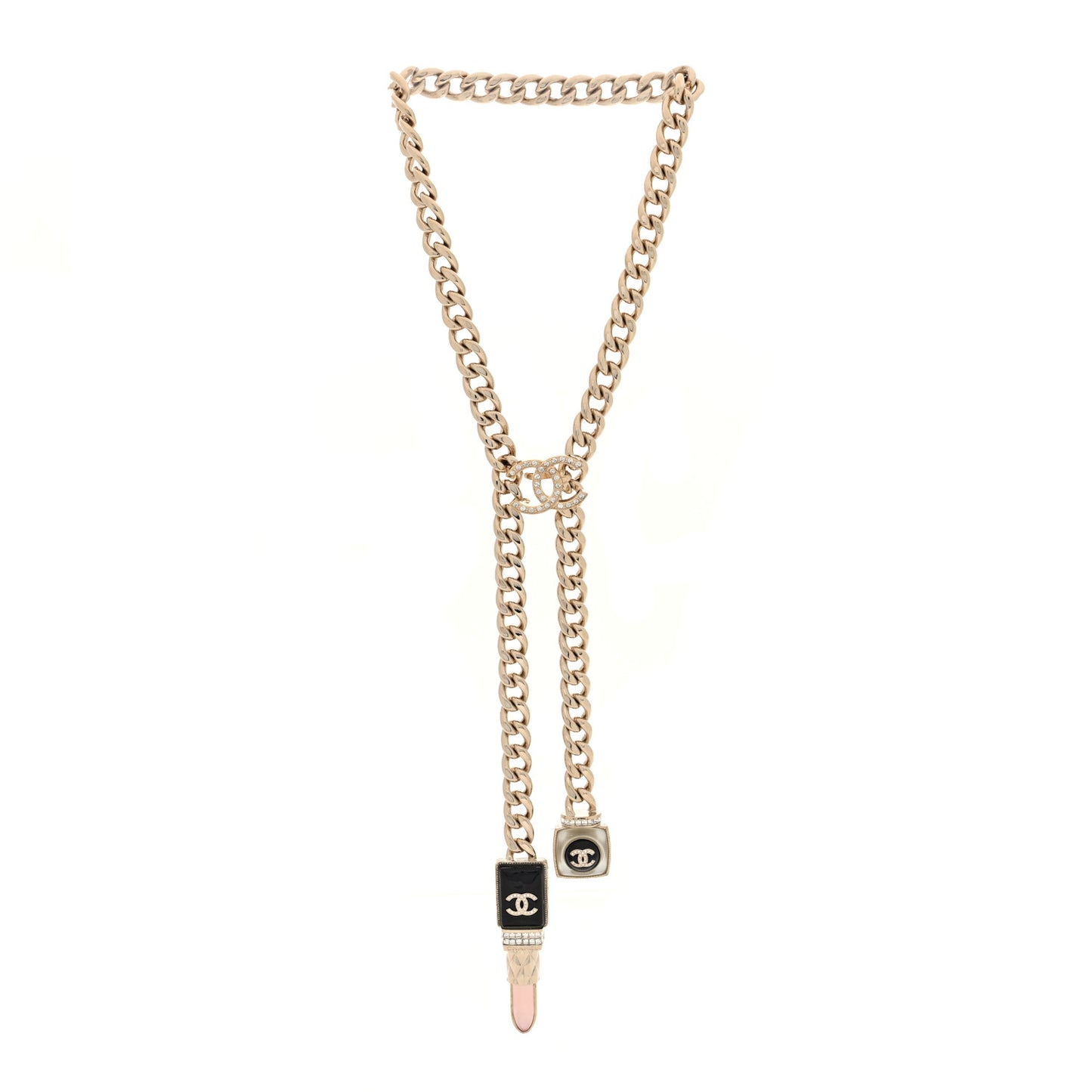 Metal Strass Pearl Lipstick Necklace Pink Gold