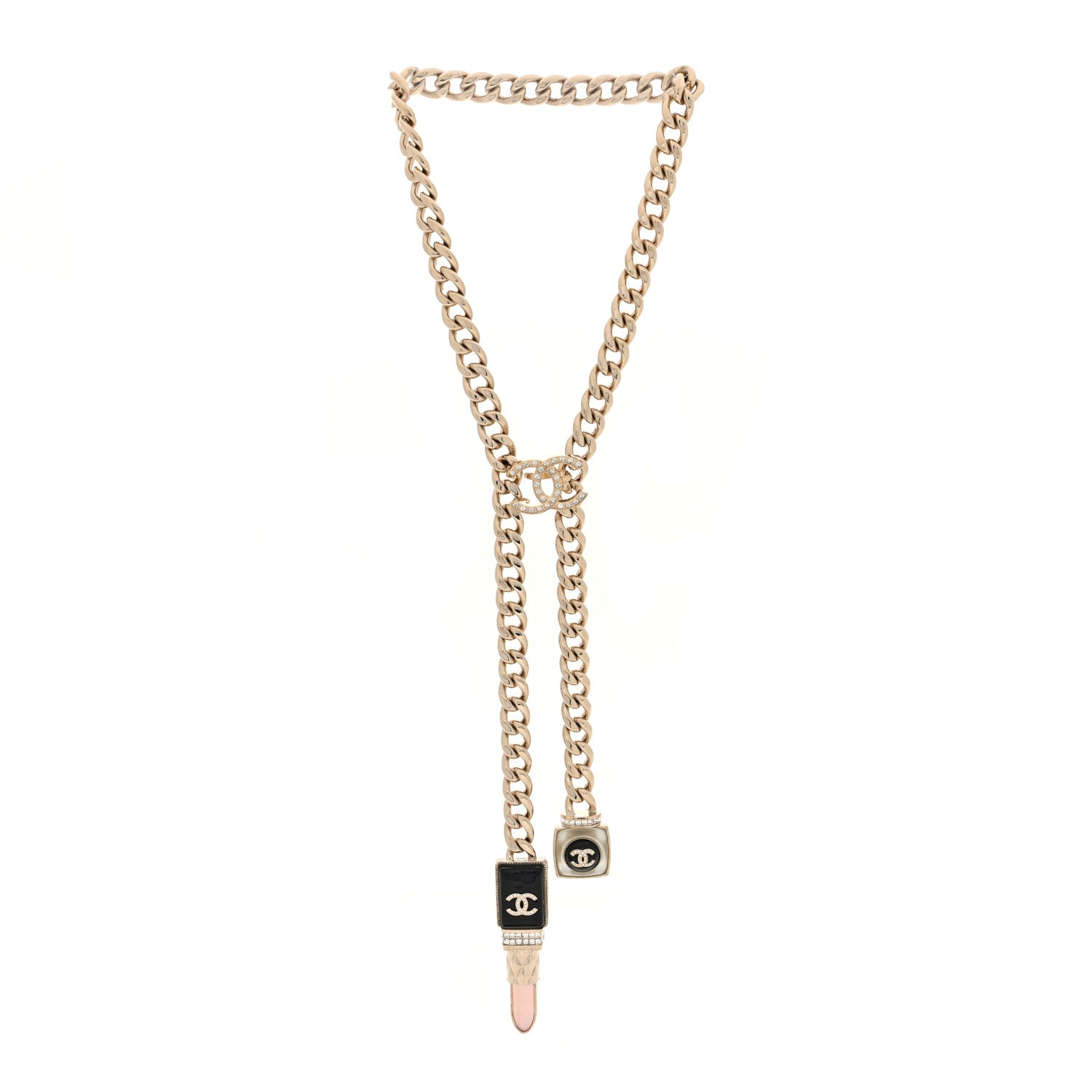 Chanel Metal Strass Pearl Lipstick Necklace Pink Gold 3 of 5