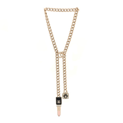 Chanel Metal Strass Pearl Lipstick Necklace Pink Gold 3 of 5