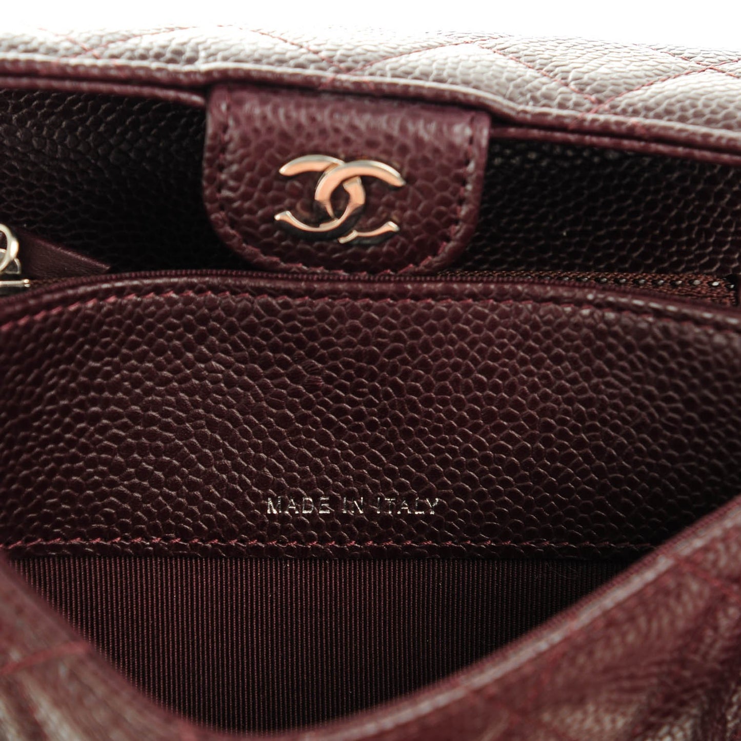 Caviar Quilted Small Flap Wallet Burgundy