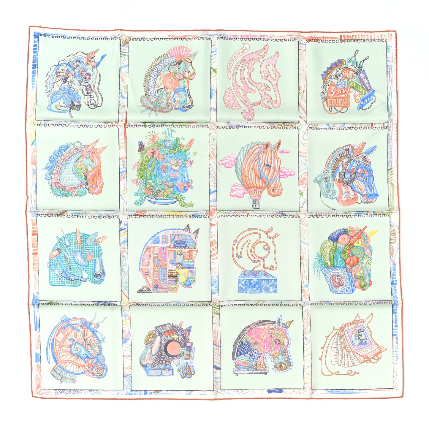 Chevaloscope Scarf 90 Vert D'eau Corail Bleu