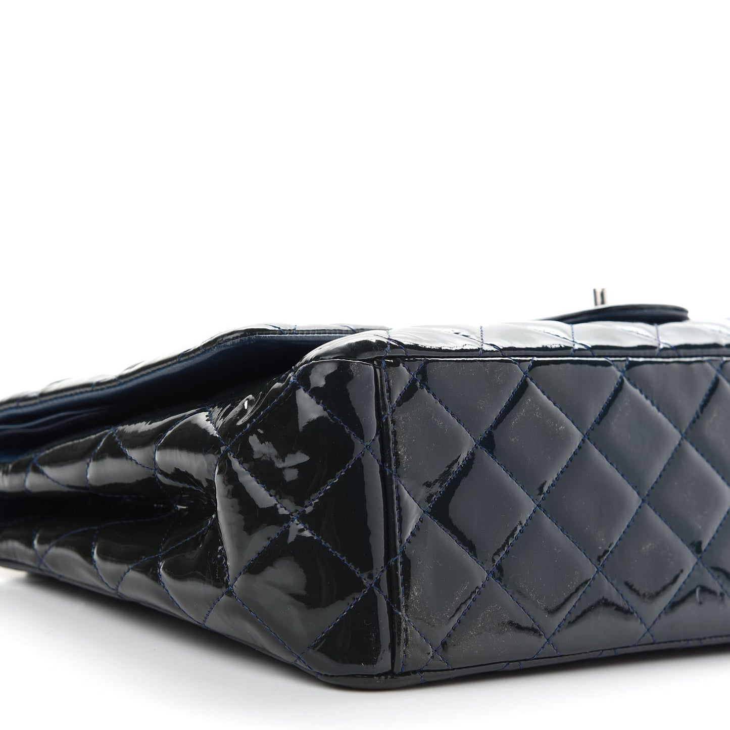 Patent Quilted Maxi Double Flap Navy