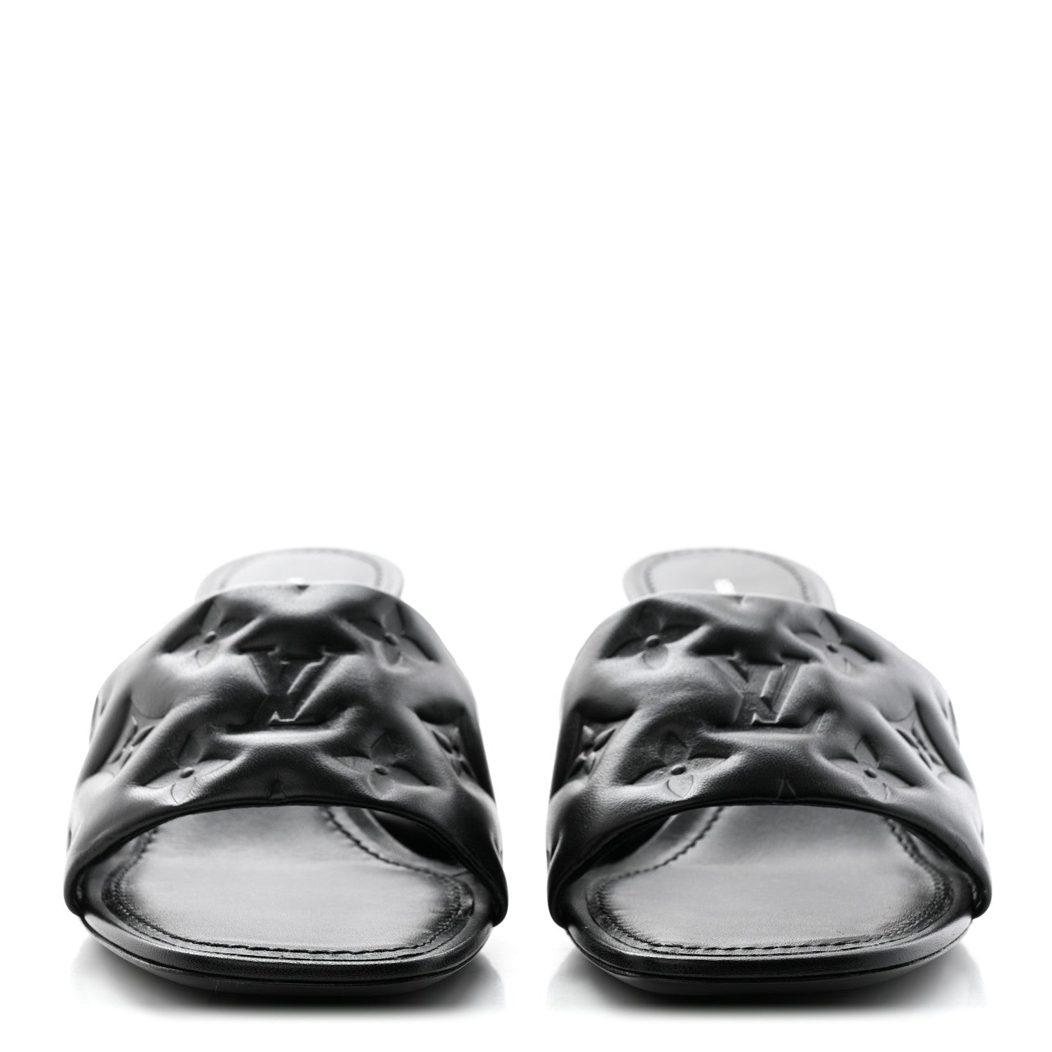 Louis Vuitton Lambskin Embossed Monogram Revival Mid Heel Mules 38 Black 2 of 11