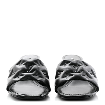 Louis Vuitton Lambskin Embossed Monogram Revival Mid Heel Mules 38 Black 2 of 11