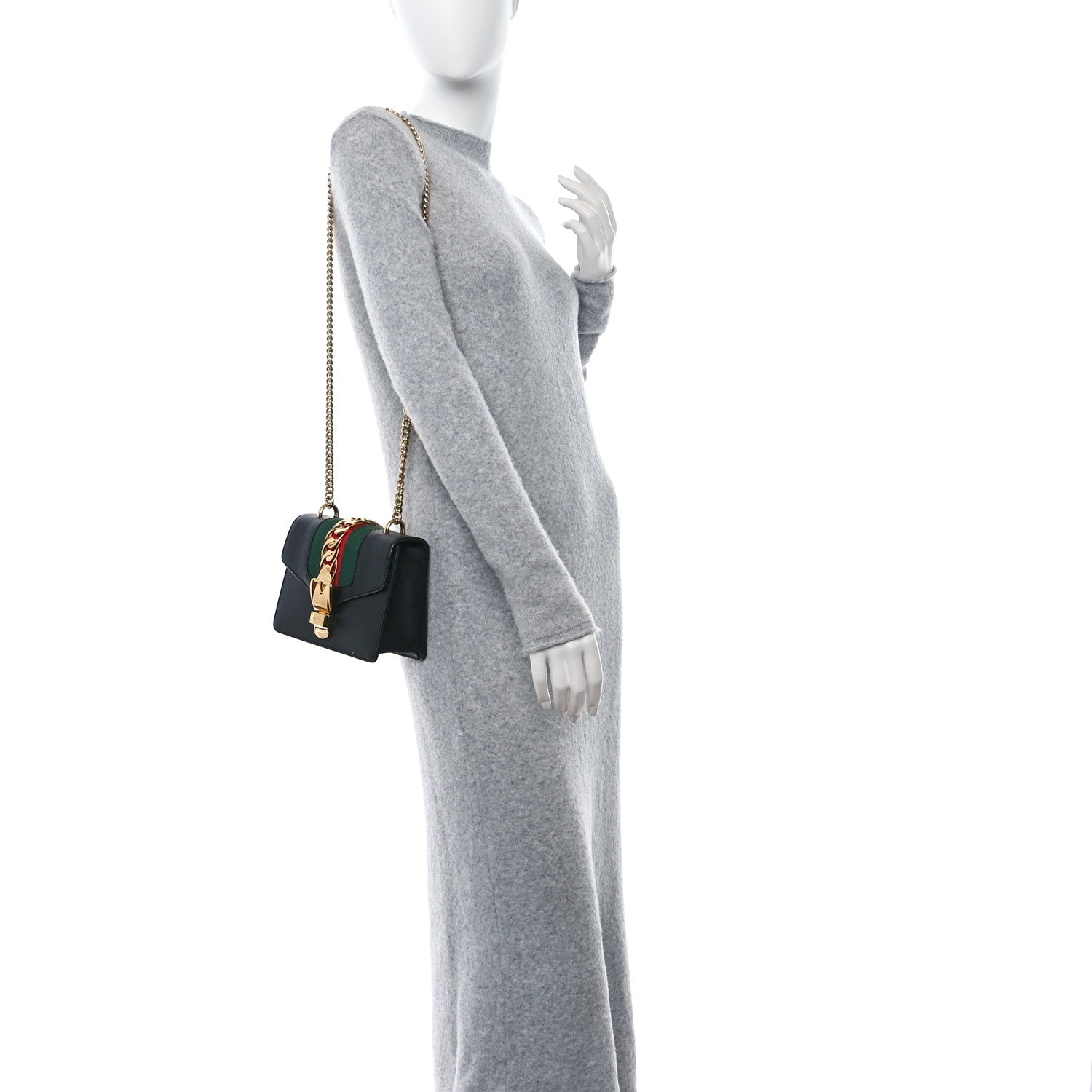 Gucci Calfskin Mini Sylvie Chain Shoulder Bag Black 2 of 9