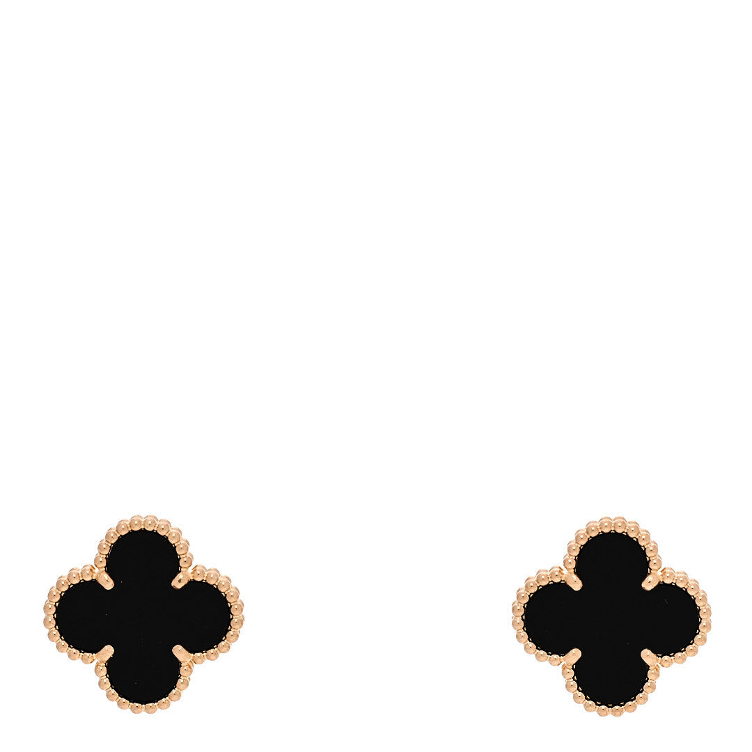 Van Cleef & Arpels 18k Yellow Gold Black Onyx Vintage Alhambra Earrings 1 of 6