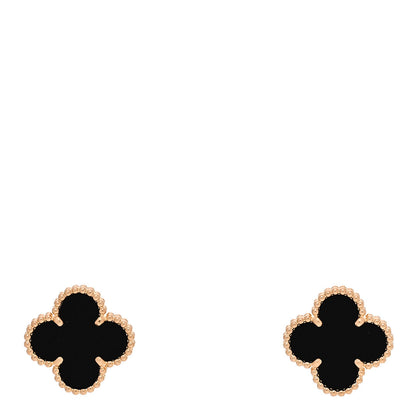 Van Cleef & Arpels 18k Yellow Gold Black Onyx Vintage Alhambra Earrings 1 of 6